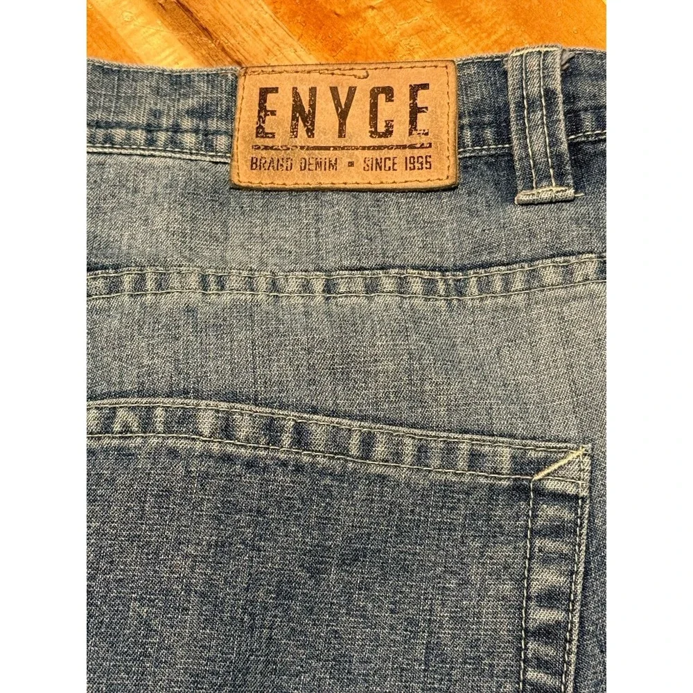ENYCE‎ Vtg jeans men's 42 blue stitched Logo Patch Wide Streetwear Y2K